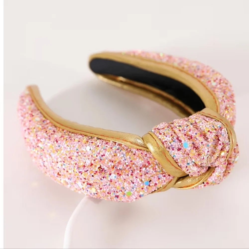 Glitter Sequins Knot Hairband Headband, Pink/Gold